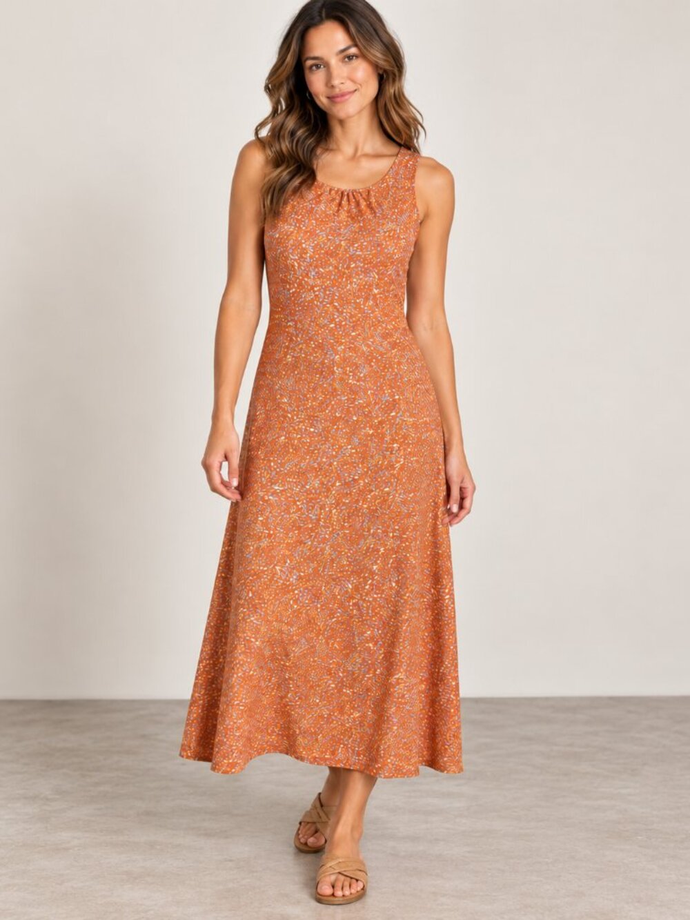 prAna Skypath Dress Women’s XL Baked Apricot Speckles Open Back Performance